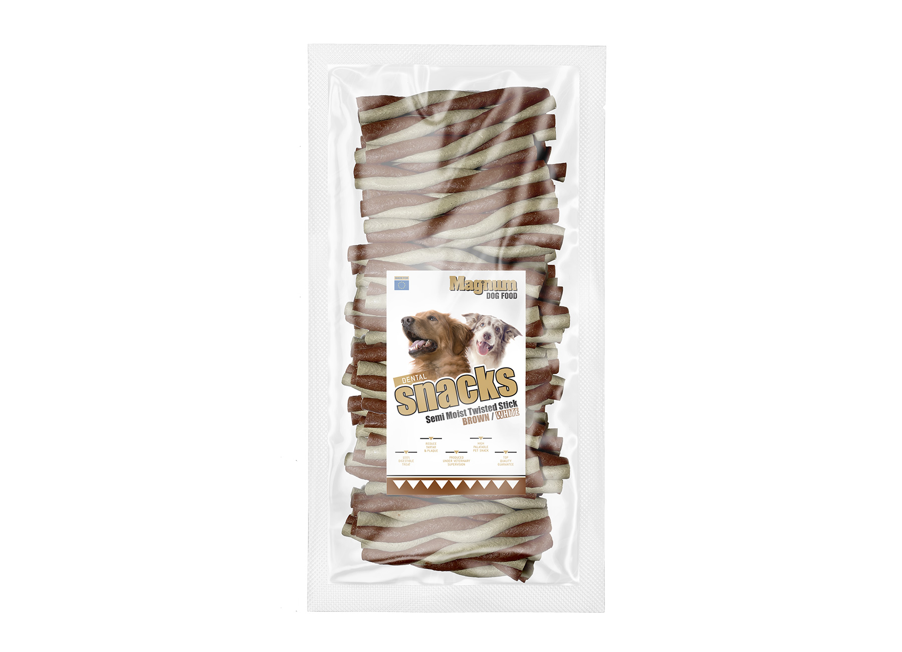 Pamlsek Magnum Dog Food Semi Moist Twisted Stick Brown/White
