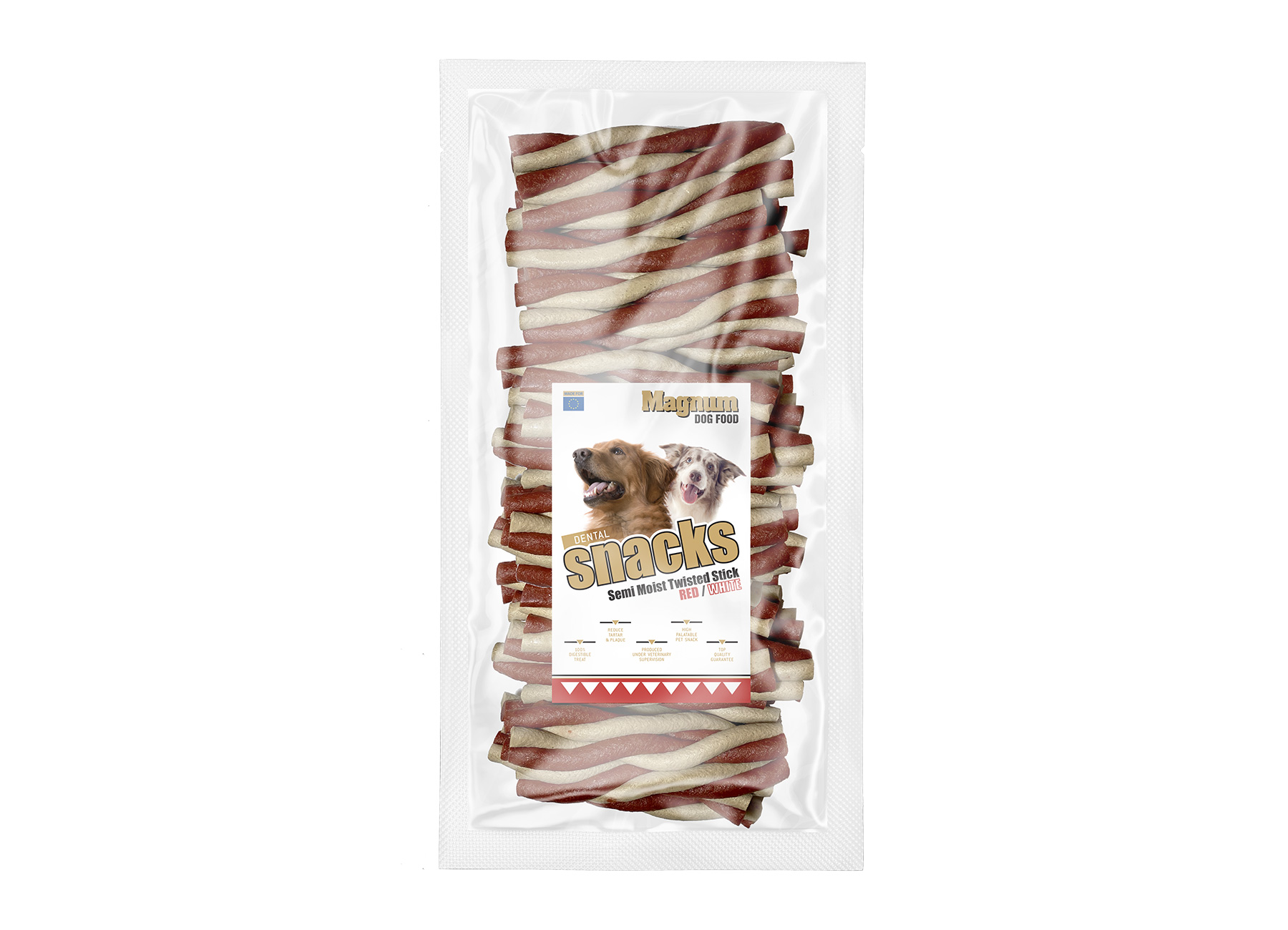 Pamlsek Magnum Dog Food Semi Moist Twisted Stick Red/White